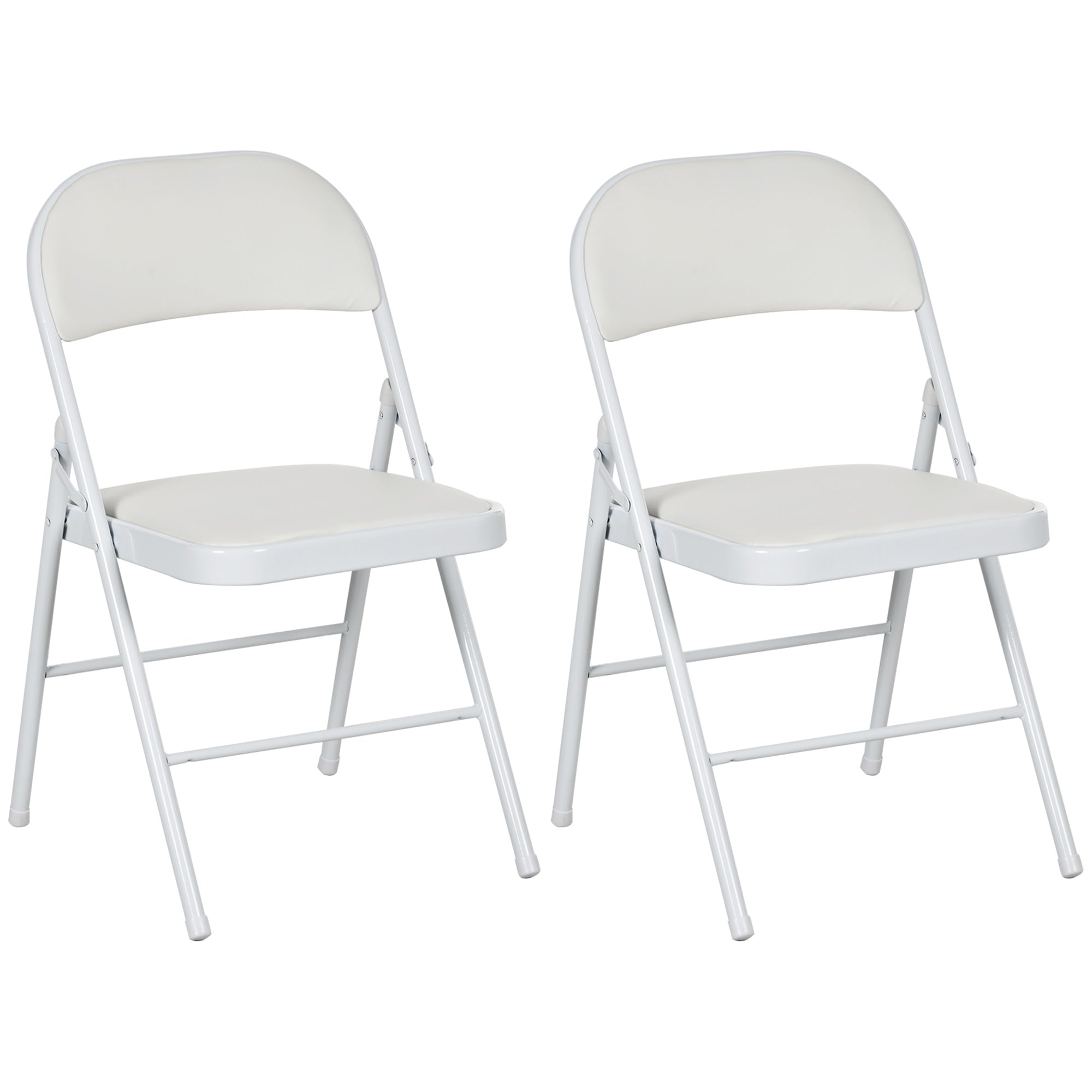 Set of Two Cushioned Steel Folding Chairs - White White