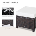 Rattan Footstool Wicker Ottoman with Padded Seat Cushion Outdoor Patio Furniture for Garden Poolside Living Room, 50 x 50 x 35 cm, Brown