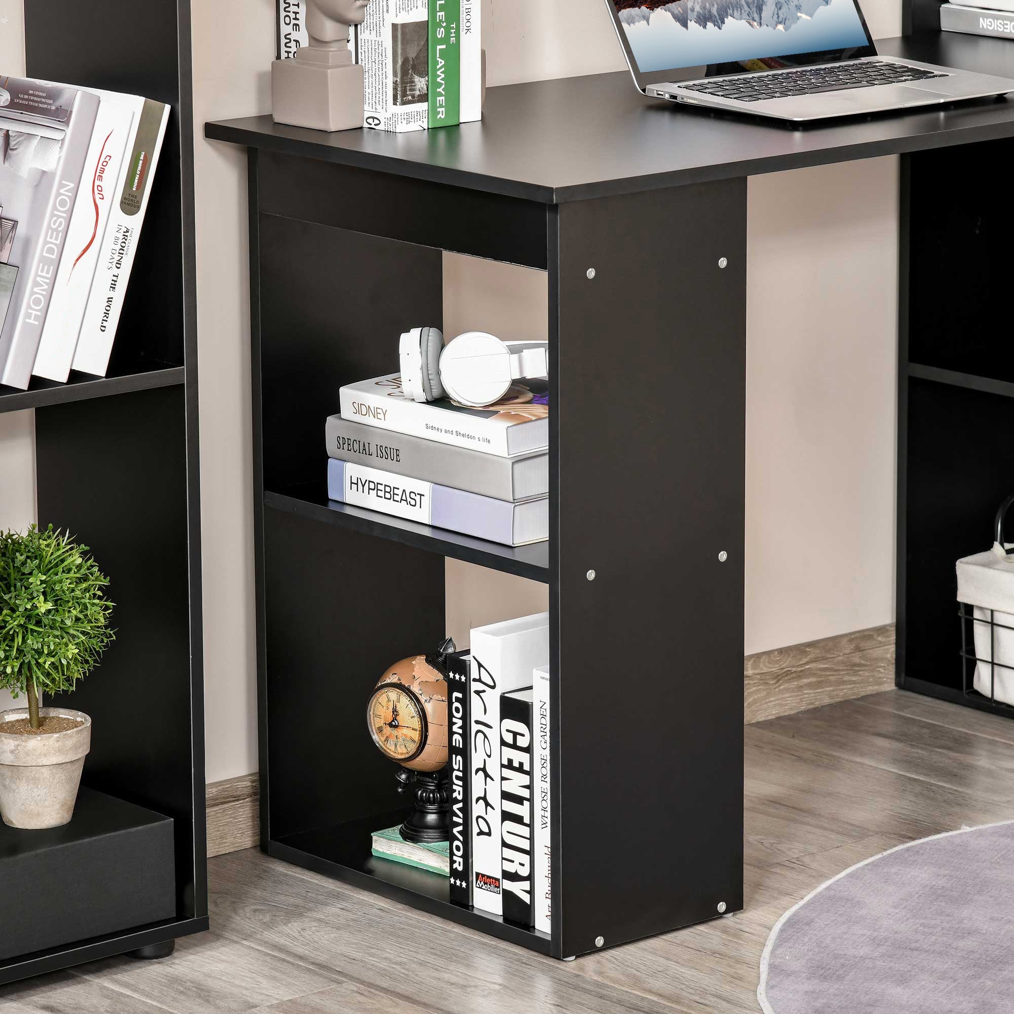 120cm Modern Computer Desk Bookshelf Study Table Workstation PC Laptop Writing Home Office 6 Shelves, Black