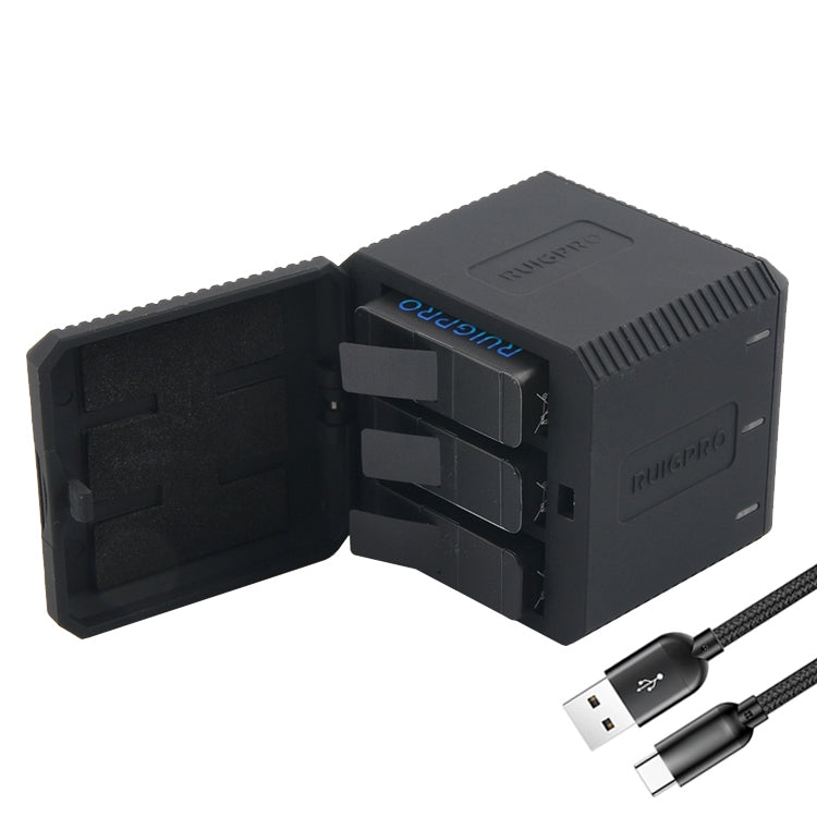 RUIGPRO USB Triple Batteries Housing Charger Box with USB Cable & LED Indicator Light for GoPro HERO6 /5 – Durable Build, Easy to Use