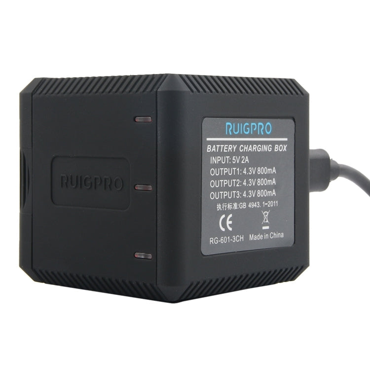RUIGPRO USB Triple Batteries Housing Charger Box with USB Cable & LED Indicator Light for GoPro HERO6 /5 – Durable Build, Easy to Use