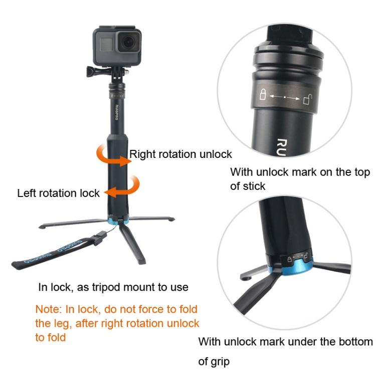 Portable Foldable Tripod Holder Selfie Monopod Stick for GoPro, Insta360, DJI and Other Action Cameras, Length: 23.5-81cm, RUIGPRO – Aluminum Alloy