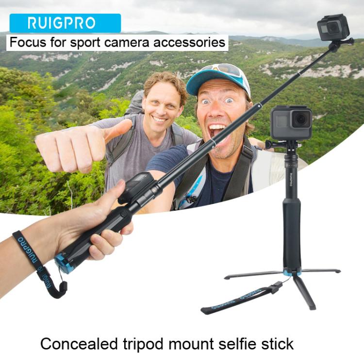 Portable Foldable Tripod Holder Selfie Monopod Stick for GoPro, Insta360, DJI and Other Action Cameras, Length: 23.5-81cm, RUIGPRO – Aluminum Alloy