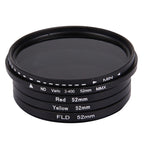 JUNESTAR 4 in 1 Proffesional 52mm Lens Filter(ND2-400 + Red + Yellow + FLD / Purple) for GoPro HERO5 / 4s / 4 / 3+ / 3 / 2 & Xiaomi Xiaoyi Yi I / II 4K & SJCAM Sport Action Camera, 4 in 1 52mm Lens