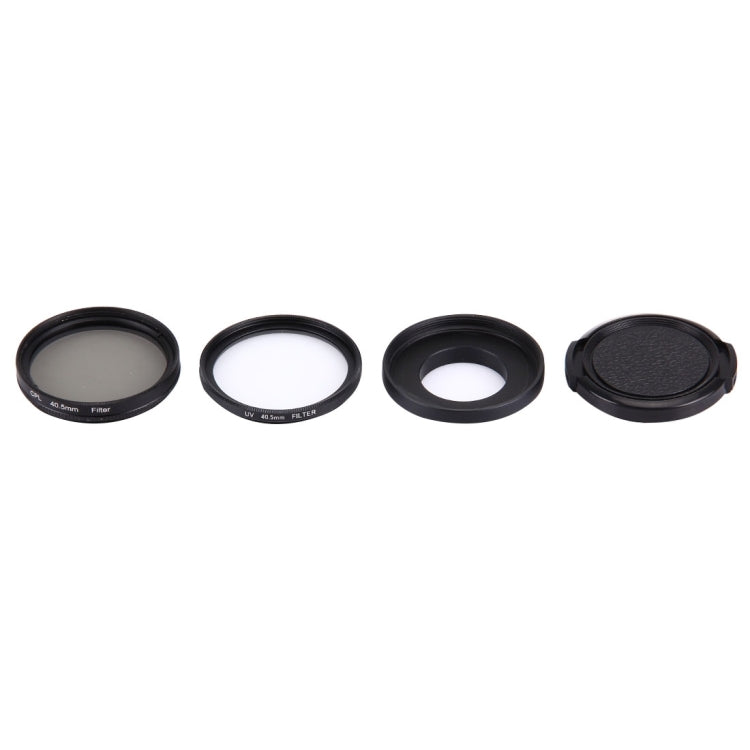 JUNESTAR 4 in 1 Proffesional 40.5mm Lens Filter(CPL + UV) & Waterproof Housing Case Adapter Ring & Lens Protective Cap for GoPro HERO4 / 3+ / 3 Sport Action Camera, 4 in 1 40.5mm Lens – Waterproof