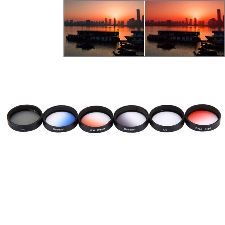 JUNESTAR 6 in 1 Professional 34mm Lens Filter(CPL + UV + Gradual Red + Gradual Orange + Gradual Blue + Gradual Grey) for DJI Phantom 3 & 4 Default Title