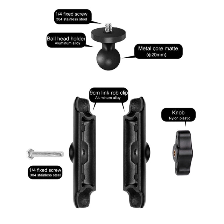 9cm Connecting Rod 20mm Ball Head Motorcycle Handlebar Fixed Mount Holder with Tripod Adapter & Screw for GoPro, Insta360, DJI and Other Action Cameras, 9.5cm Connecting Rod Holder – Durable Build, Easy to Use