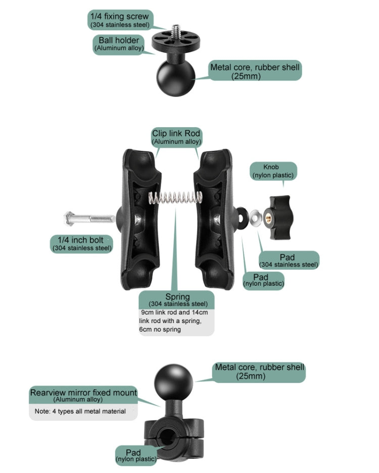 1/4 inch Screw 25mm Ball Head Motorcycle Fixed Mount Holder with Tripod Adapter & Screw for GoPro, Insta360, DJI and Other Action Cameras, 1/4 inch Screw 25mm Ball Head – Durable Build, Easy to Use