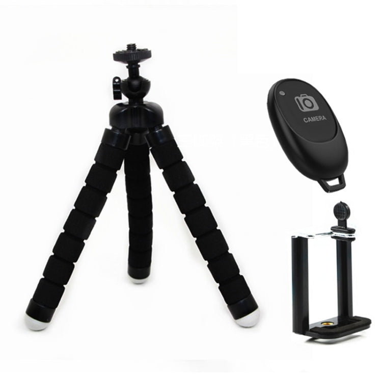 Mini Octopus Flexible Foam Tripod Holder with Phone Clamp & Remote Control – Durable Build, Easy to Use Black