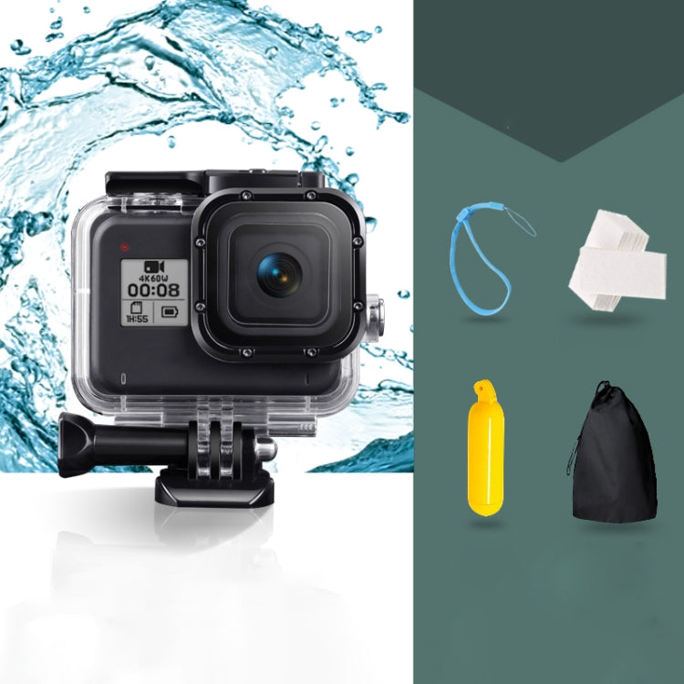 For GoPro HERO8 Black 45m Waterproof Housing Protective Case with Buckle Basic Mount & Screw & Floating Bobber Grip & Strap & Anti-Fog Inserts, Transparent HERO8 Case Transparent HERO8 Case