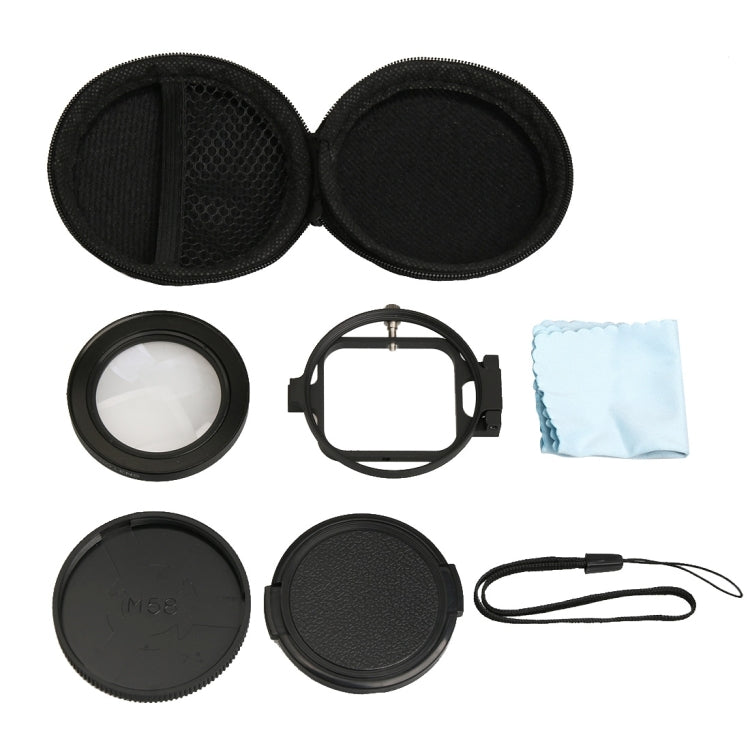 For GoPro HERO5 Sport Action Camera Professional 58mm 16X Macro Lens Close-up Filter with Lens Base & Adapter Ring & Lens Protective Cap & Anti-lost Hand Strap & Cleaning Cloth – Durable Build, Easy to Use
