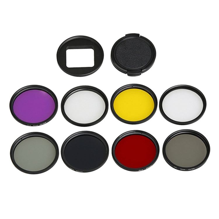 For GoPro HERO5 Sport Action Camera Proffesional 52mm Lens Filter(CPL + UV + ND8 + ND2 + Star 8 + Red + Yellow + FLD / Purple) & Waterproof Housing Case Adapter Ring, 10 in 1 – Waterproof