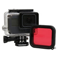 For GoPro HERO5 30m Waterproof PC & ABS Housing Protective Case + Camera Lens Red Quadrate Filter with Buckle Basic Mount & Long Screw & Anti-lost Hand Strap, Protective Case + Filter – Waterproof
