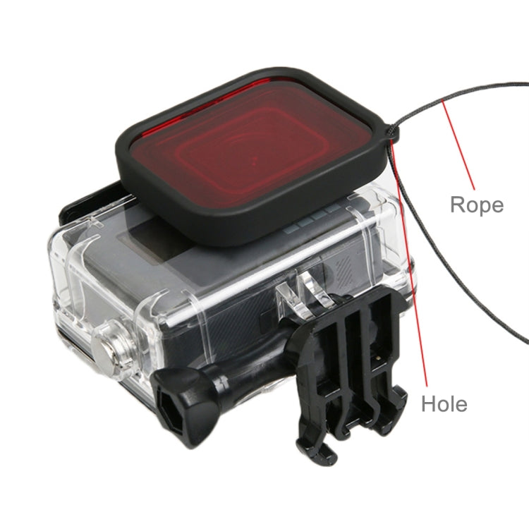 For GoPro HERO5 30m Waterproof PC & ABS Housing Protective Case + Camera Lens Red Quadrate Filter with Buckle Basic Mount & Long Screw & Anti-lost Hand Strap, Protective Case + Filter – Waterproof