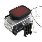 For GoPro HERO5 30m Waterproof PC & ABS Housing Protective Case + Camera Lens Red Quadrate Filter with Buckle Basic Mount & Long Screw & Anti-lost Hand Strap, Protective Case + Filter – Waterproof