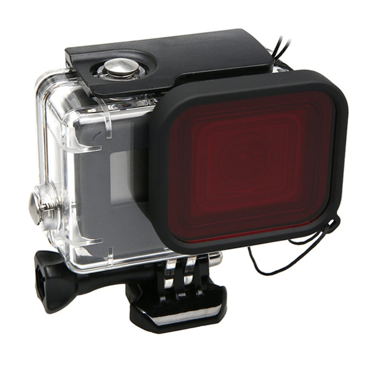 For GoPro HERO5 30m Waterproof PC & ABS Housing Protective Case + Camera Lens Red Quadrate Filter with Buckle Basic Mount & Long Screw & Anti-lost Hand Strap, Protective Case + Filter – Waterproof