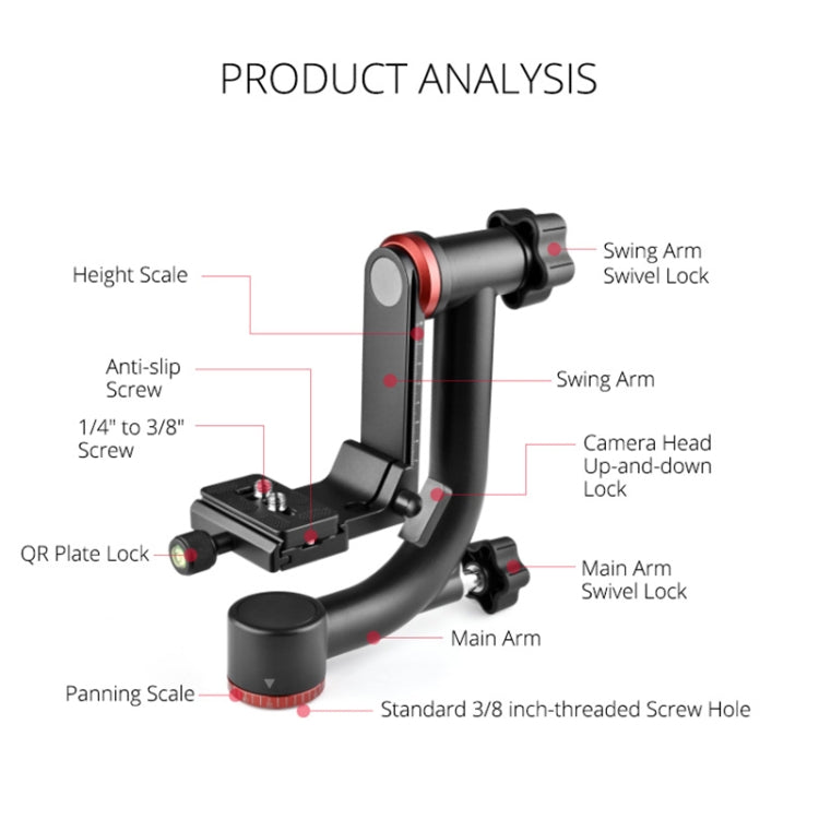 YELANGU A201 360 Degree Horizontal Gimbal Tripod Head for DV and SLR Cameras, A201