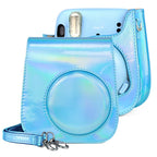 Aurora Color Leather Case Full Body Camera Bag with Shoulder Strap for FUJIFILM Instax mini 11, Blue Blue