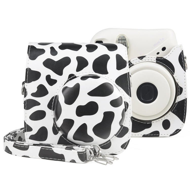 Milk Cow Full Body PU Leather Case Camera Bag with Strap for FUJIFILM instax mini 7+, Milk Cow Milk Cow