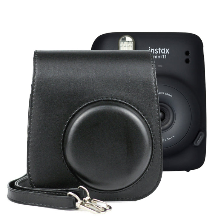Solid Color Full Body Camera Leather Case Bag with Strap for FUJIFILM Instax mini 11 Black