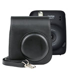 Solid Color Full Body Camera Leather Case Bag with Strap for FUJIFILM Instax mini 11 Black