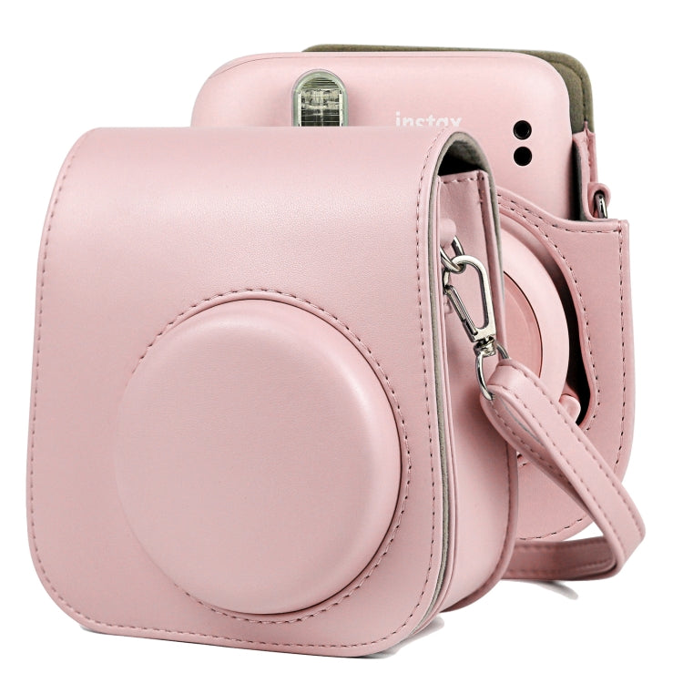 Solid Color Full Body Camera Leather Case Bag with Strap for FUJIFILM Instax mini 11 – Wear-resistant, Leather Pink