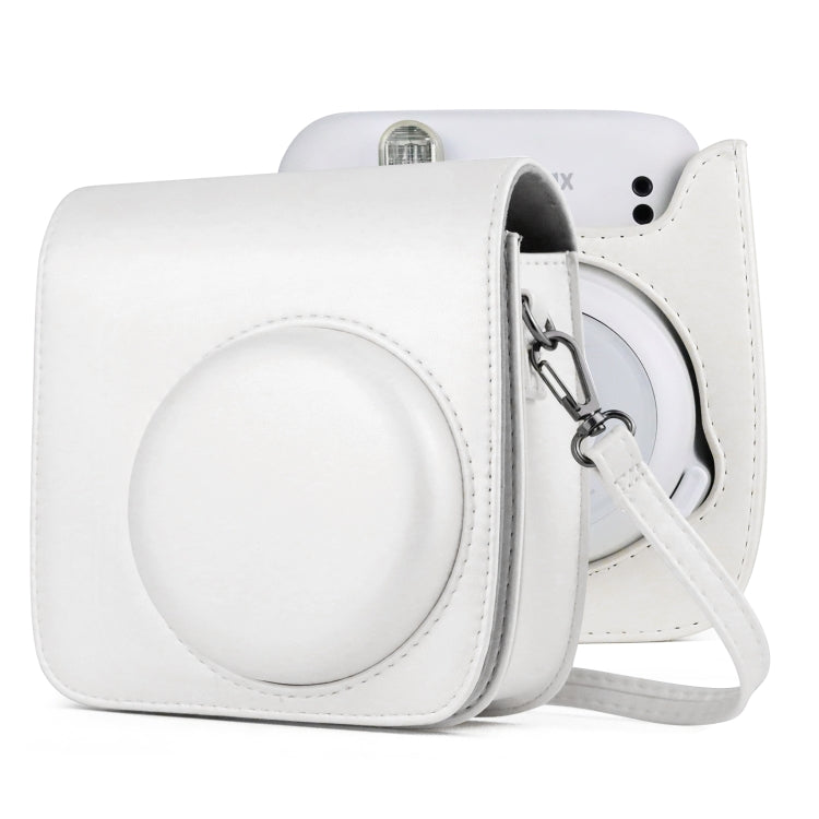 Solid Color Full Body Camera Leather Case Bag with Strap for FUJIFILM Instax mini 11 – Wear-resistant, Leather White