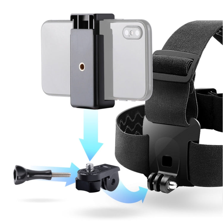 Elastic Mount Belt Adjustable Head Strap with Phone Clamp & Screw & S-type Adapter for GoPro HERO10 Black / HERO9 Black /8 /7 /6 /5, Xiaoyi and Other Action Cameras, Smarphones – Durable Build, Easy to Use