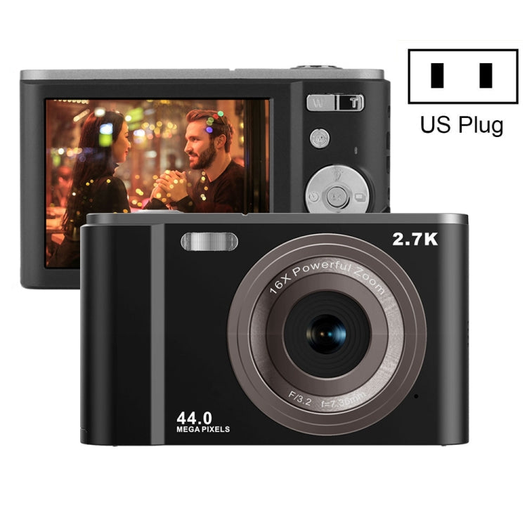 DC302 2.88 inch 44MP 16X Zoom 2.7K Full HD Digital Camera Children Card Camera, US Plug, DC302, US Plug – Lanyard DC302, US Plug Black