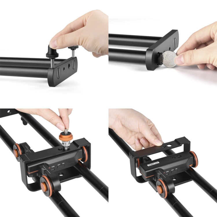 YELANGU L4X-BE YLG1817A 60cm Aluminum Alloy Splicing Slide Rail Track + 3-Wheel Video Pulley Rolling Dolly Car for SLR Cameras / Video Cameras, L4X-BE 60cm Rail Track + Dolly Car – Aluminum Alloy