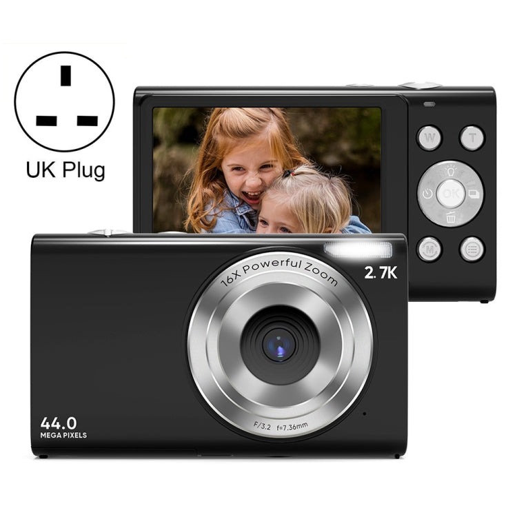 DC402 2.4 inch 44MP 16X Zoom 2.7K Full HD Digital Camera Children Card Camera, UK Plug, UK Plug – Lanyard UK Plug Black