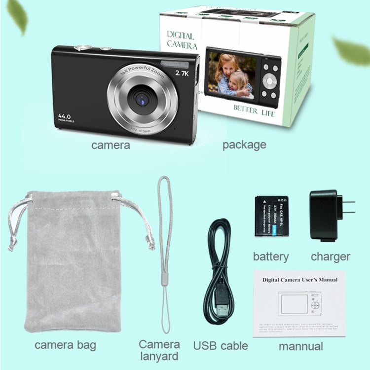 DC402 2.4 inch 44MP 16X Zoom 2.7K Full HD Digital Camera Children Card Camera, UK Plug, UK Plug – Lanyard