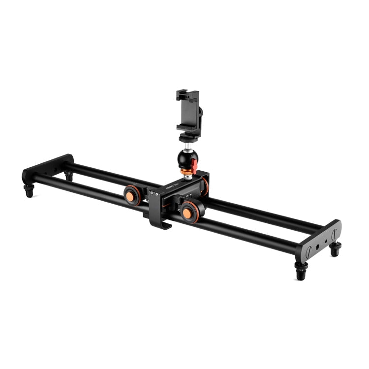 YELANGU L60E 60cm Slide Rail Track + L4 3-Wheel Video Dolly with Phone Clamp & Ballhead, L60E+L4X+PC03+T1 – Aluminum Alloy