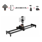 YELANGU L60E 60cm Slide Rail Track + L4 3-Wheel Video Dolly with Phone Clamp & Ballhead, L60E+L4X+PC03+T1 – Aluminum Alloy