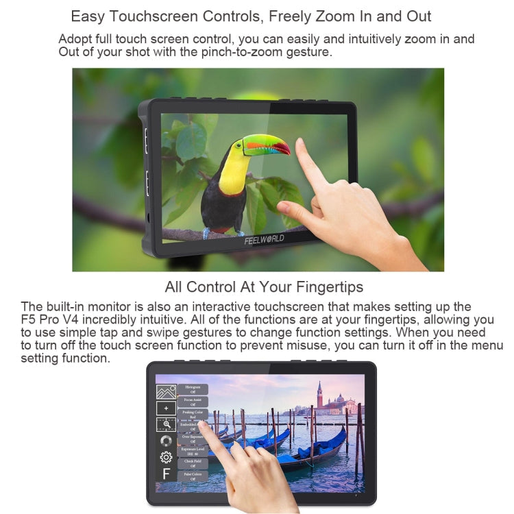 FEELWORLD F5 Pro V4 6 inch Touch Screen DSLR Camera Field Monitor 3D LUT 4K HDMI Input Output Tilt Arm, F5 Pro V4 – Flip, TPU, 4K
