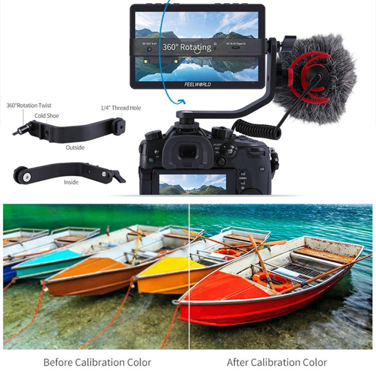 FEELWORLD F5 Pro V4 6 inch Touch Screen DSLR Camera Field Monitor 3D LUT 4K HDMI Input Output Tilt Arm, F5 Pro V4 – Flip, TPU, 4K