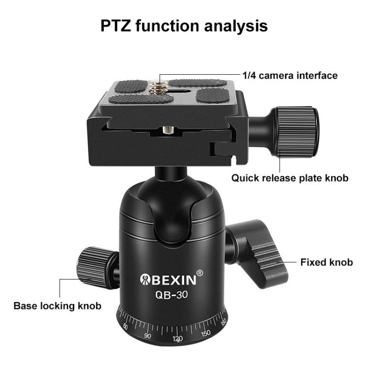 BEIXIN QB-30 360 Degree Rotation Panorama Metal Ball Head with Quick Release Plate, QB-30 – Aluminum Alloy