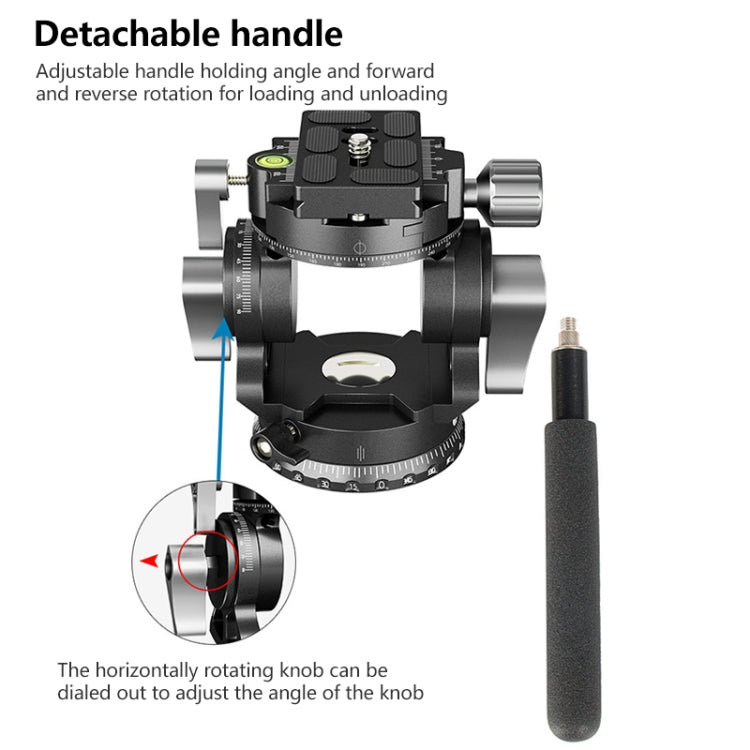 BEXIN DT-02R/S 2D 720 Degree Panorama Heavy Duty Tripod Action Fluid Drag Head with Quick Release Plate, DT-02R/S