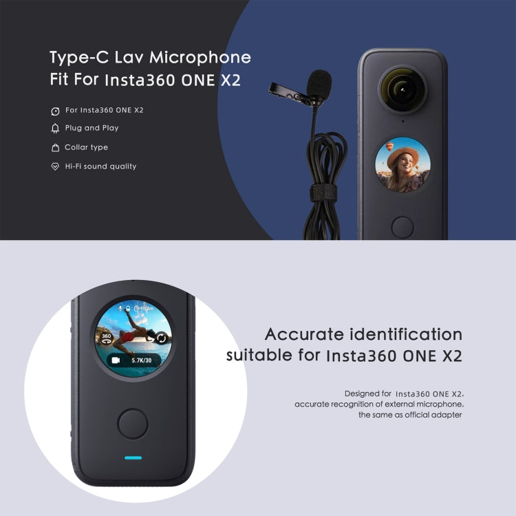 Lavalier Clip Type-C Recording Microphone – Durable Build, Easy to Use, For Insta360 ONE X2