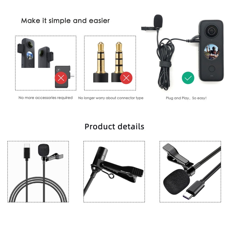 Lavalier Clip Type-C Recording Microphone – Durable Build, Easy to Use, For Insta360 ONE X2