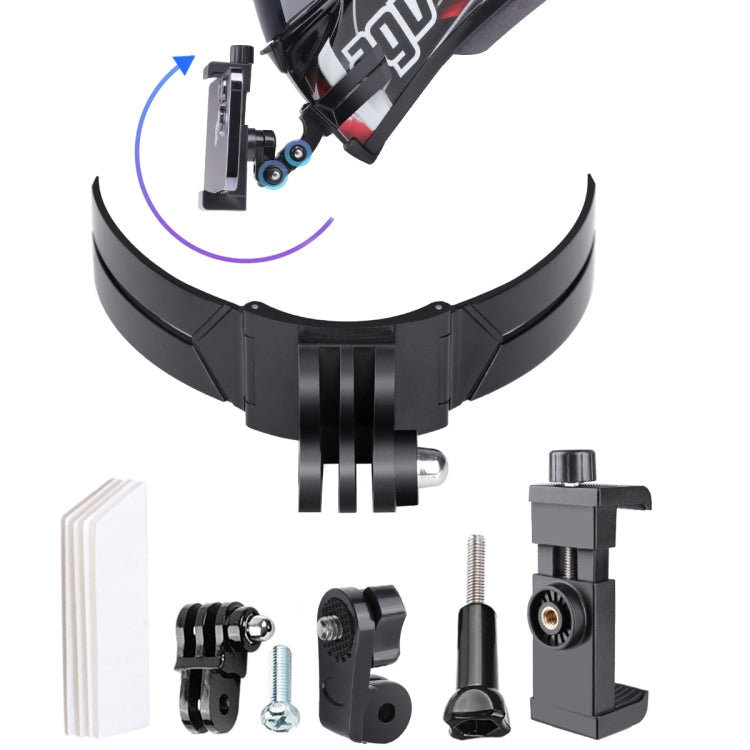 Foldable Bending Action Camera Phone Helmet Mount Kit with J-Hook Buckle & Rotation Phone Clamp & Adapter, Foldable Bending Mount Foldable Bending Mount