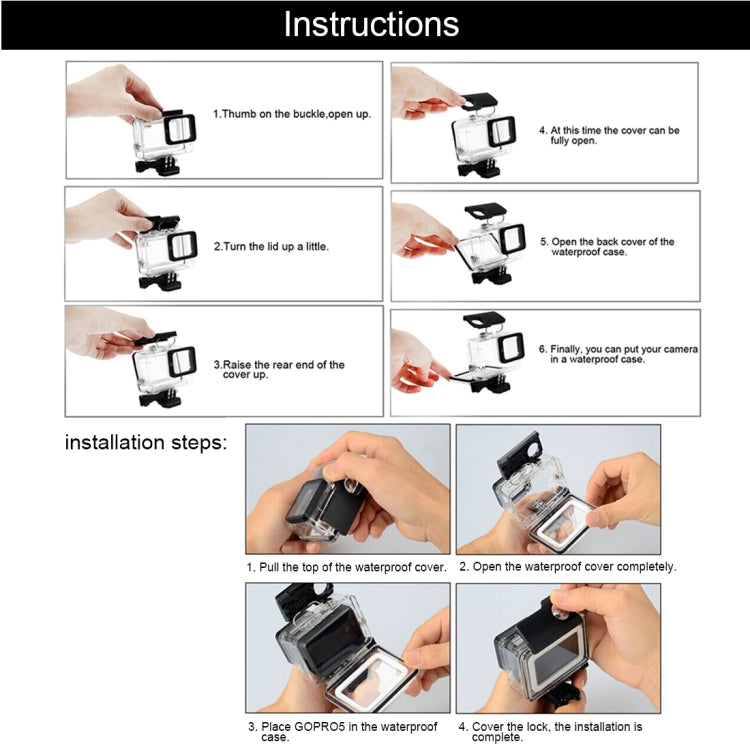 For GoPro HERO6 /5 30m Waterproof Housing Protective Case + Hollow Back Cover with Buckle Basic Mount & Screw, No Need to Disassemble Lens(GP413), Housing Case+ Back cover – Waterproof