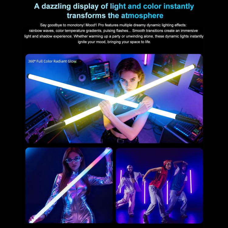 LUXCeO Mood1 Pro 90cm RGB Colorful Atmosphere Rhythm LED Stick Handheld Video Photo Fill Light, No Tripod, 90cm – Durable Build, Easy to Use