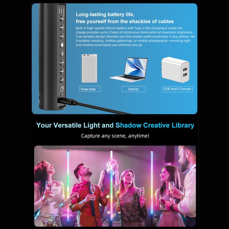 LUXCeO Mood1 Pro 90cm RGB Colorful Atmosphere Rhythm LED Stick Handheld Video Photo Fill Light, No Tripod, 90cm – Durable Build, Easy to Use