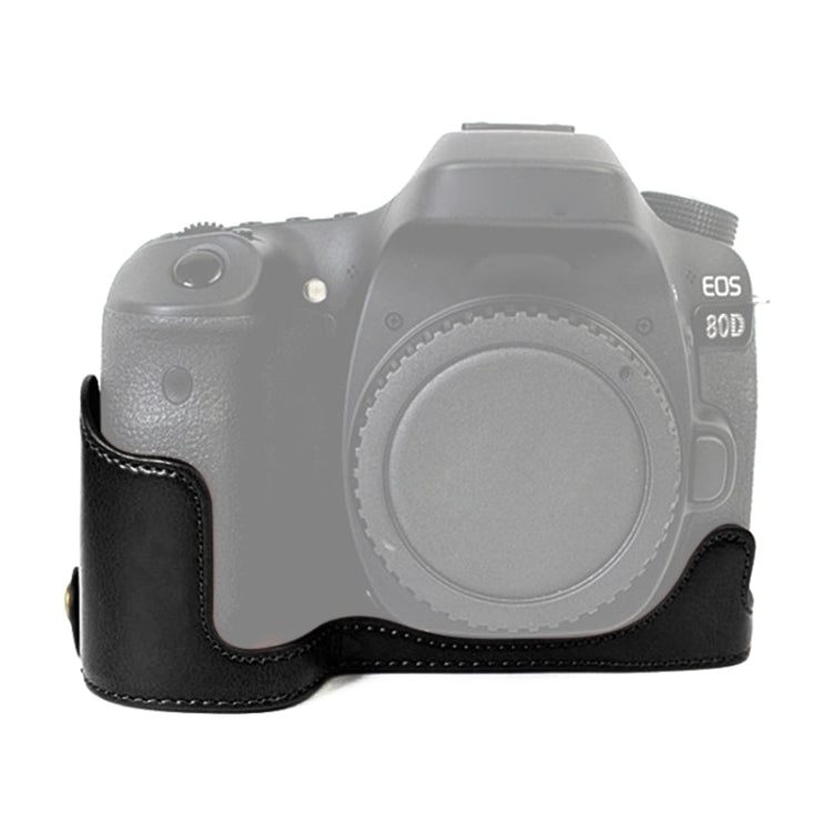 1/4 inch Thread PU Leather Camera Half Case Base for Canon EOS 80D / 70D, For Canon EOS 80D For Canon EOS 80D Black