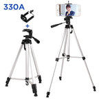 Live Broadcast Tripod 3-Section Folding Legs Aluminum Alloy Tripod Mount with U-Shape Three-Dimensional Tripod Head & Phone Clamp for DSLR & Digital Camera, Adjustable Height: 47.5-133cm, 330A
