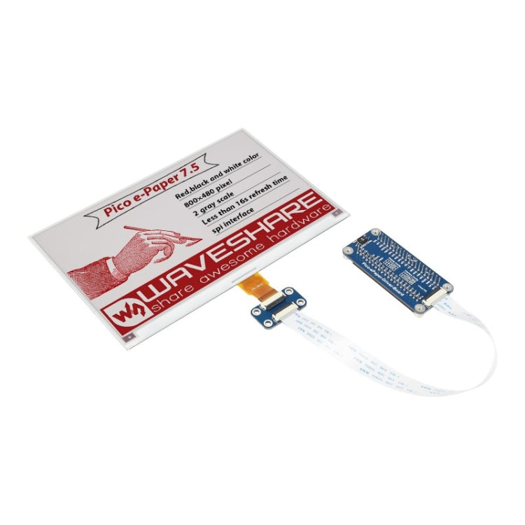 Waveshare 7.5 inch 800x480 Pixel Red Black White E-Paper E-Ink Display Module (B) for Raspberry Pi Pico, SPI Interface, 20129 20129