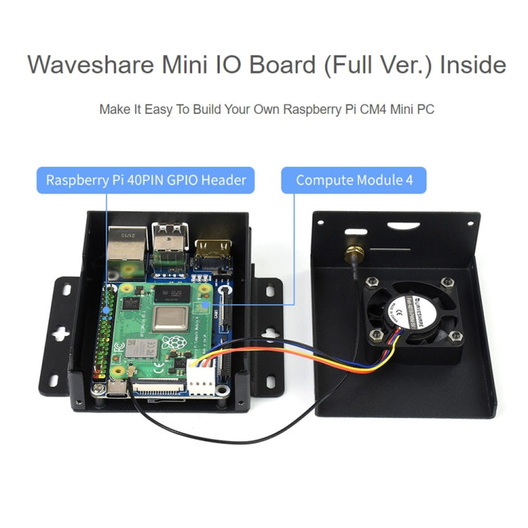 Waveshare Mini IO Board Full Ver Mini-Computer Base Box with Metal Case & Cooling Fan for Raspberry Pi CM4, Mini IO Board Full Ver – Card Slot, TPU, 4K