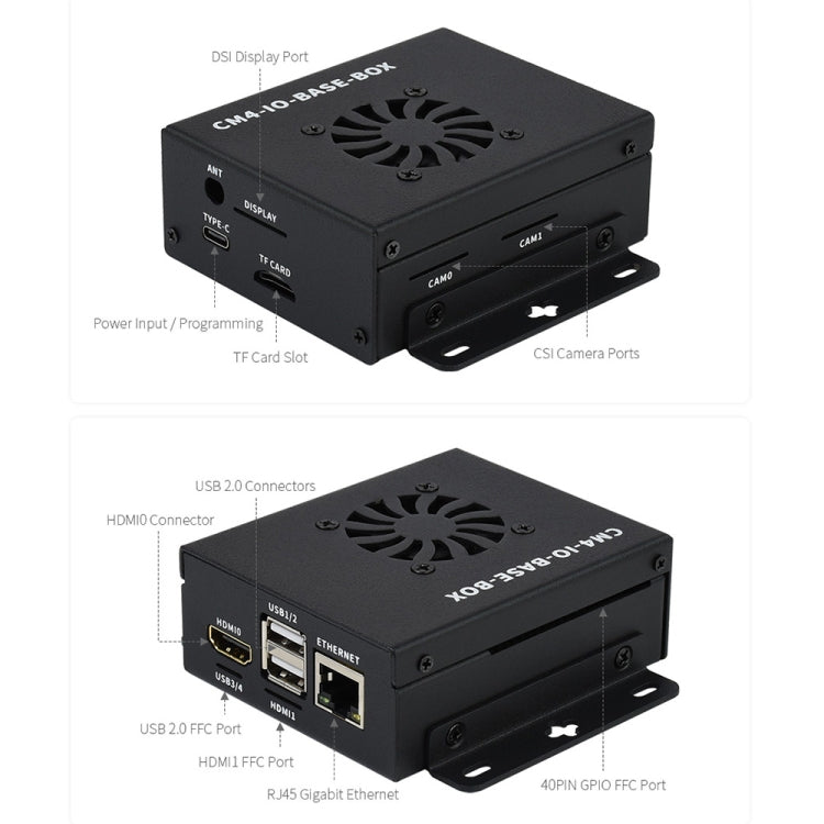 Waveshare Mini IO Board Full Ver Mini-Computer Base Box with Metal Case & Cooling Fan for Raspberry Pi CM4, Mini IO Board Full Ver – Card Slot, TPU, 4K