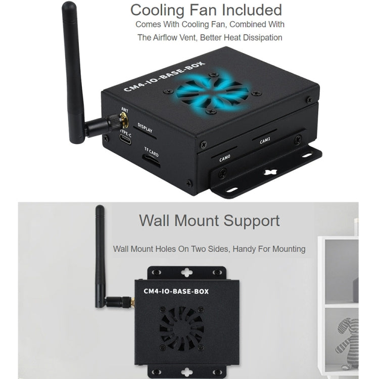 Waveshare Mini IO Board Full Ver Mini-Computer Base Box with Metal Case & Cooling Fan for Raspberry Pi CM4, Mini IO Board Full Ver – Card Slot, TPU, 4K